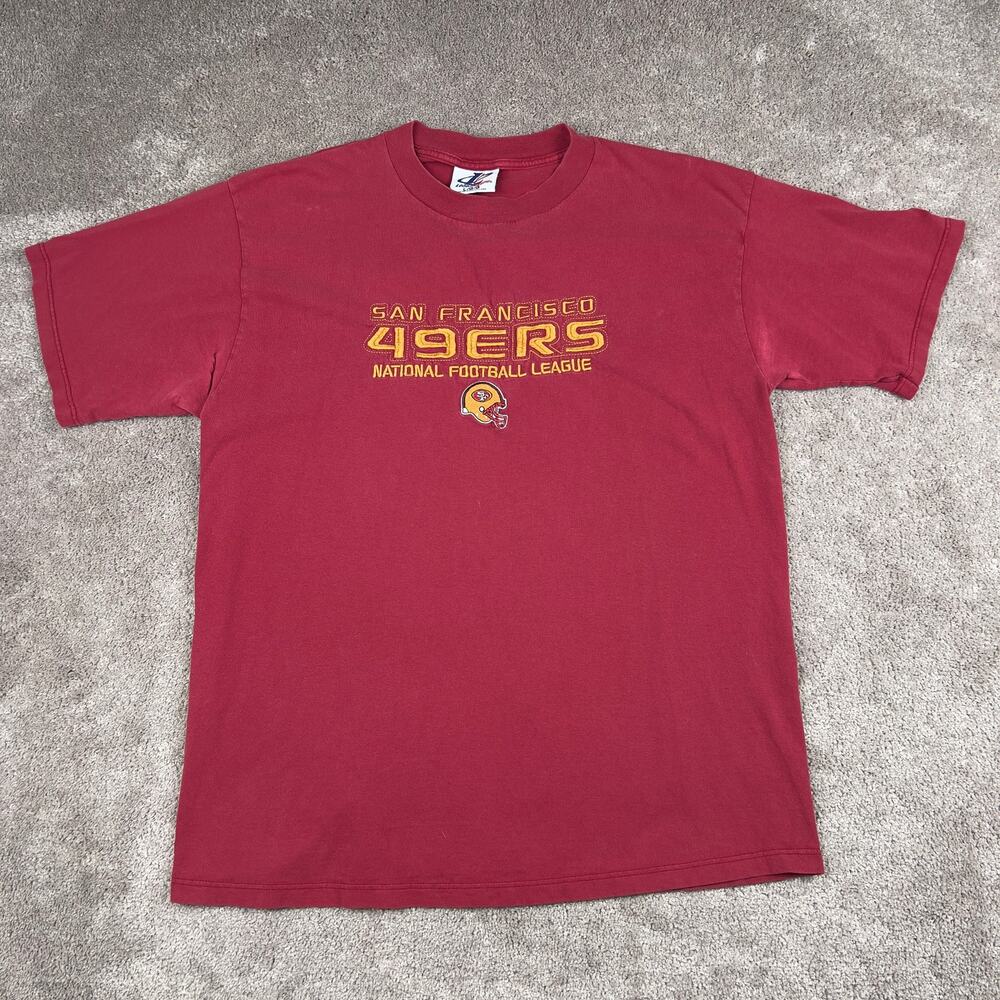 Logo Athletic San Francisco 49ers NFL Tee Size L Red Gold Embroidered Vtg 90s